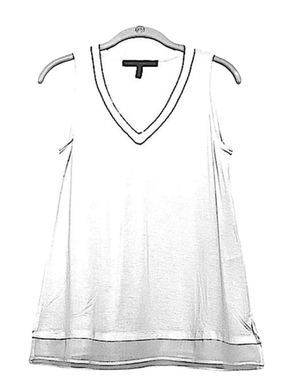 WHBM Sleeveless Blouse Embellished V-neck Layered Chiffon Hem Ecru White Size XS